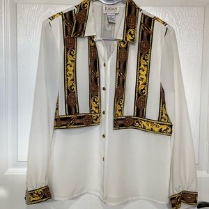 T5a- JORDAN White Boho Stripe Button Up Shirt